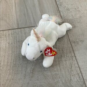 Ty Beanie Babies White Unicorn Plush Toy with Pastel Mane RARE WITH ERRORS!